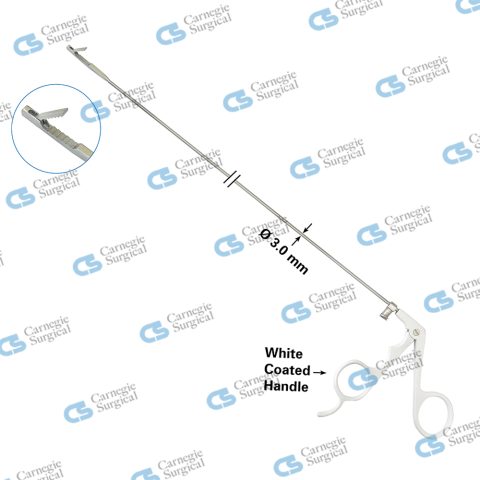 Reverse Grasping Forceps With crocodile style single action jaws, luer lock flush port, extra long with white coated handle